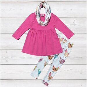 Pink Long Sleeve Top & White Chicken Print Leggings Set 3T With Matching infinit